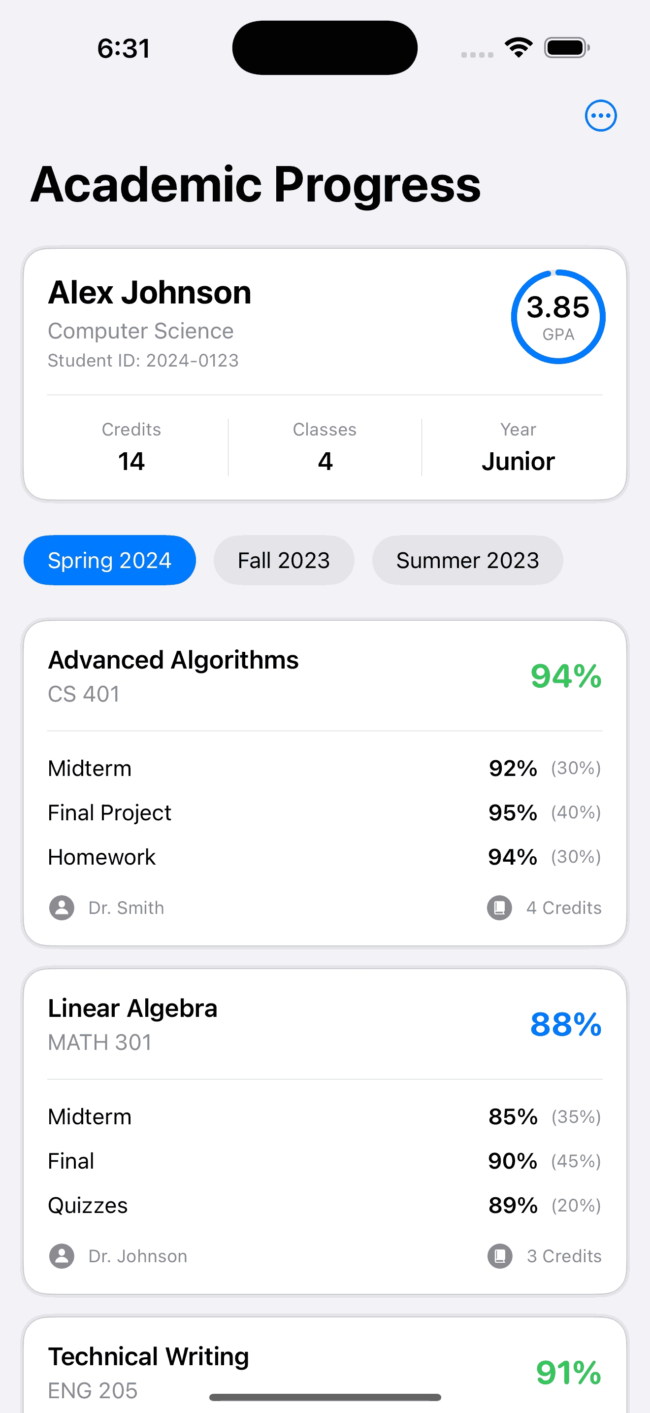 Student Grades View