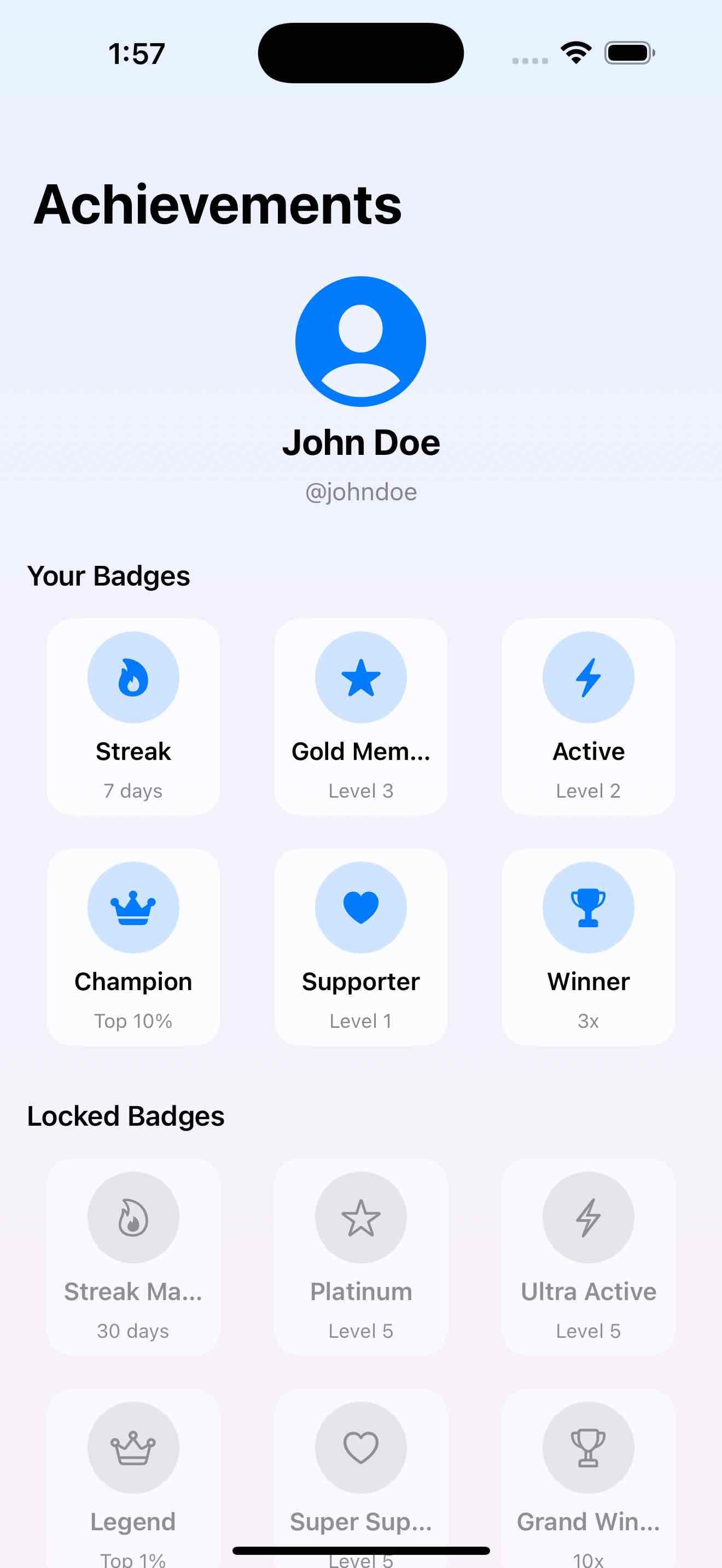 User Achievements Badges